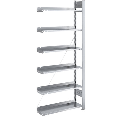 Boltless filing shelf unit, zinc plated, shelf height 2000 mm, single sided, extension shelf unit, WxD 750 x 300 mm.