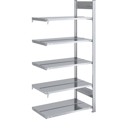 Boltless filing shelf unit, zinc plated, shelf height 1750 mm, double sided, extension shelf unit, WxD 750 x 600 mm.