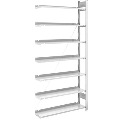 Boltless filing shelf unit, RAL 7035, shelf height 2350 mm, single sided, extension shelf unit, WxD 1000 x 300 mm.