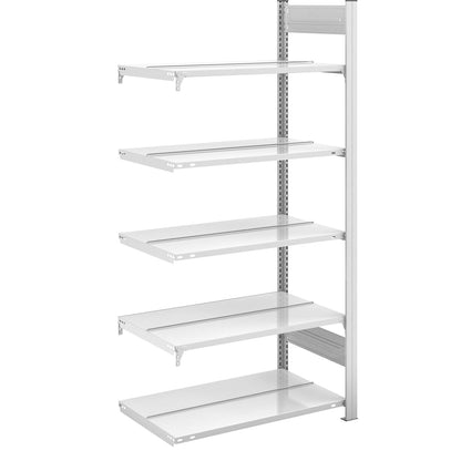 Boltless filing shelf unit, RAL 7035, shelf height 1750 mm, double sided, extension shelf unit, WxD 750 x 600 mm.