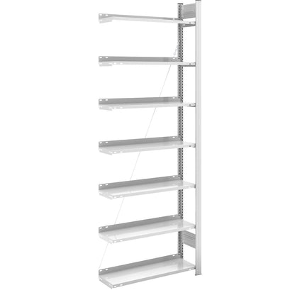 Boltless filing shelf unit, RAL 7035, shelf height 2350 mm, single sided, extension shelf unit, WxD 750 x 300 mm.