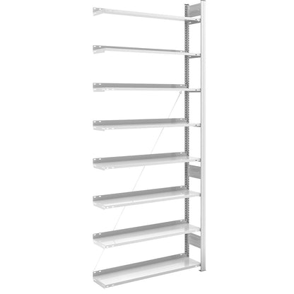 Boltless filing shelf unit, RAL 7035, shelf height 2700 mm, single sided, extension shelf unit, WxD 1000 x 300 mm.