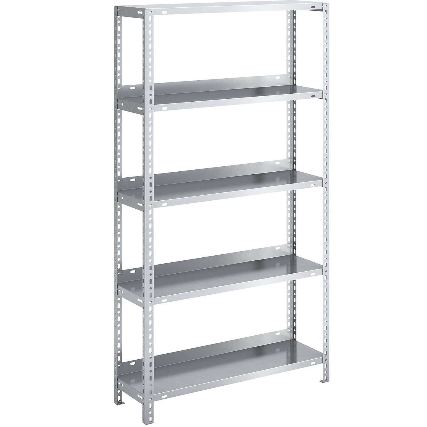 Bolt-together archive shelving, zinc plated, shelf height 1500 mm, standard shelf, width x depth 750 x 300 mm.