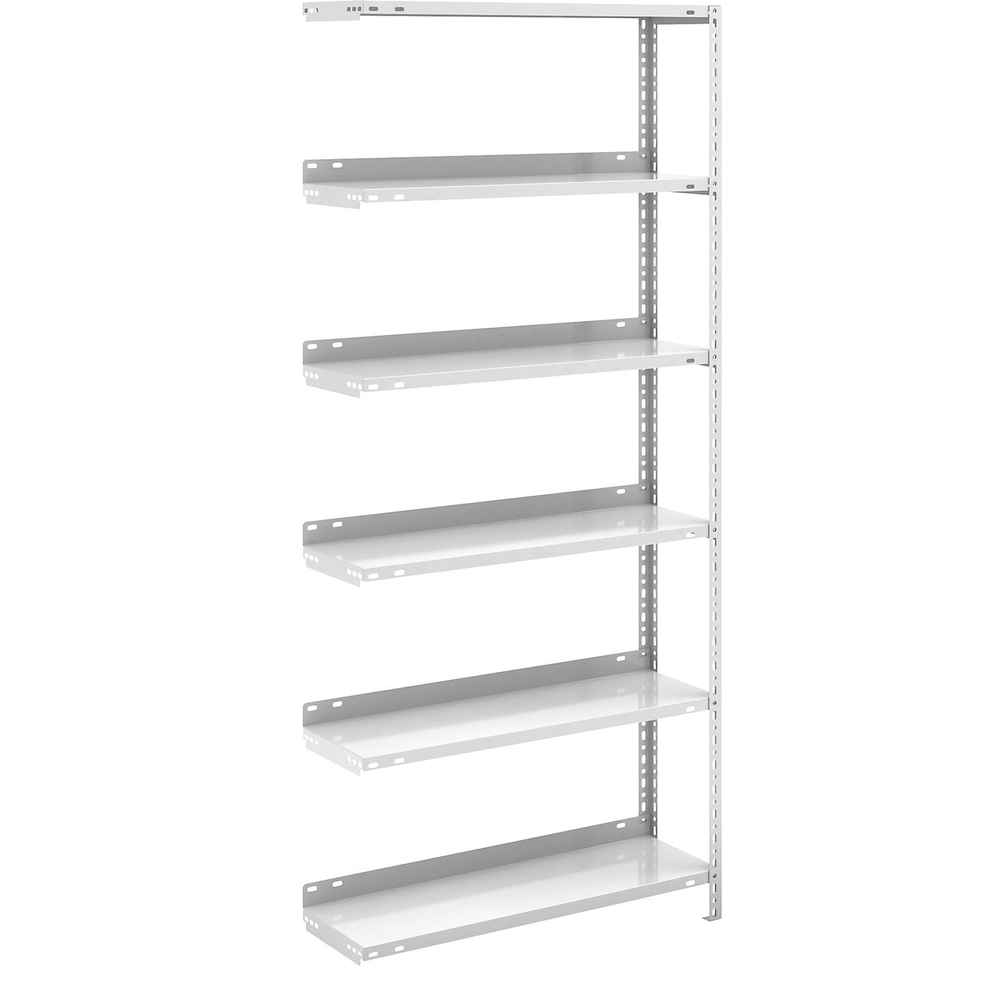Bolt-together archive shelving, light grey RAL 7035, shelf height 1850 mm, extension shelf, width x depth 750 x 300 mm.