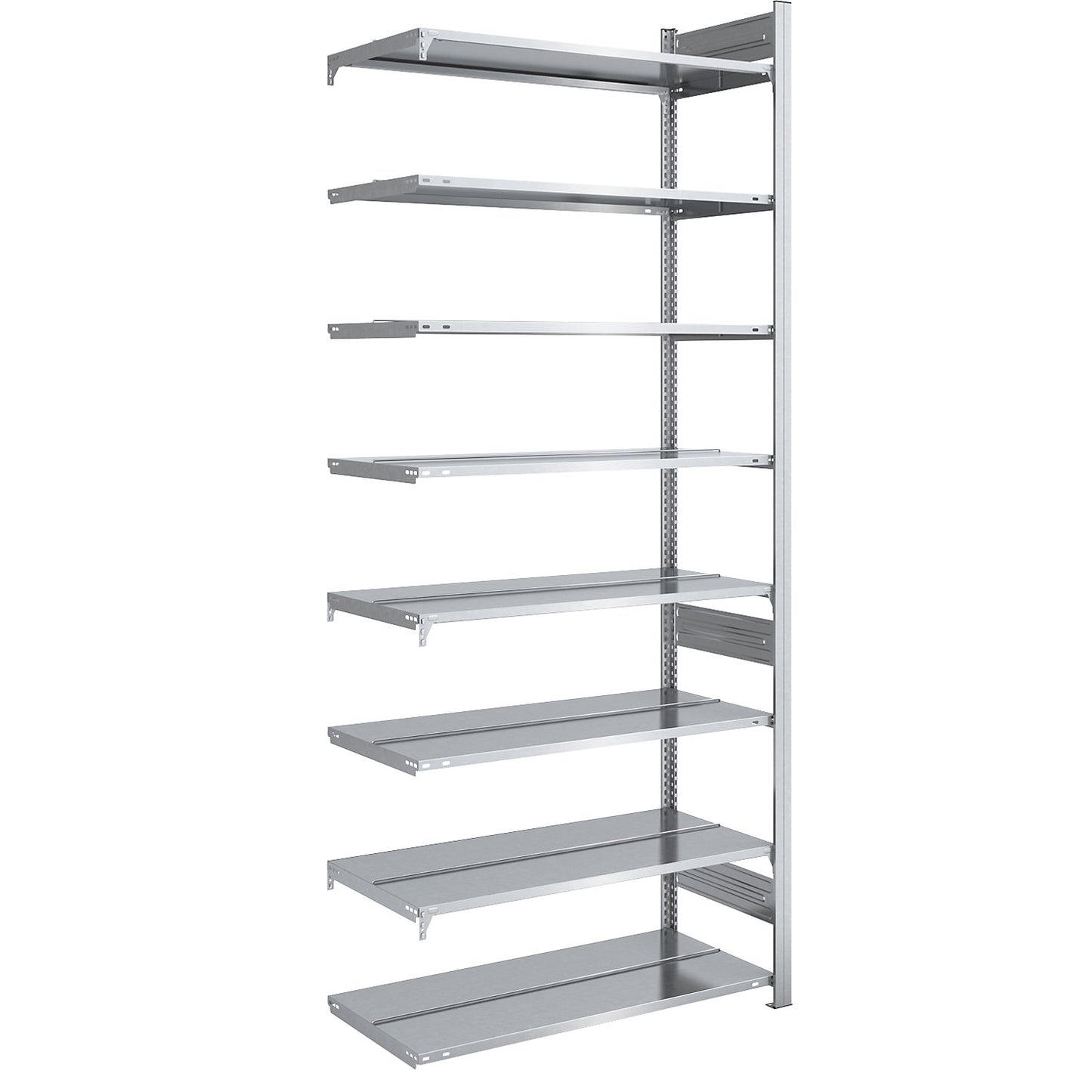 Boltless filing shelf unit, zinc plated, shelf height 2700 mm, double sided, extension shelf unit, WxD 1000 x 600 mm.