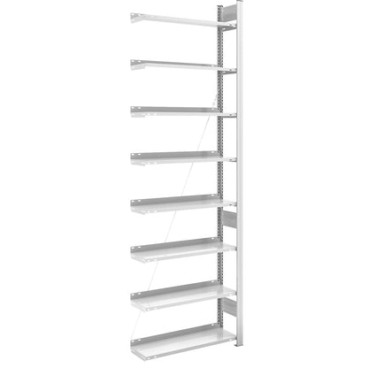 Boltless filing shelf unit, RAL 7035, shelf height 2700 mm, single sided, extension shelf unit, WxD 750 x 300 mm.