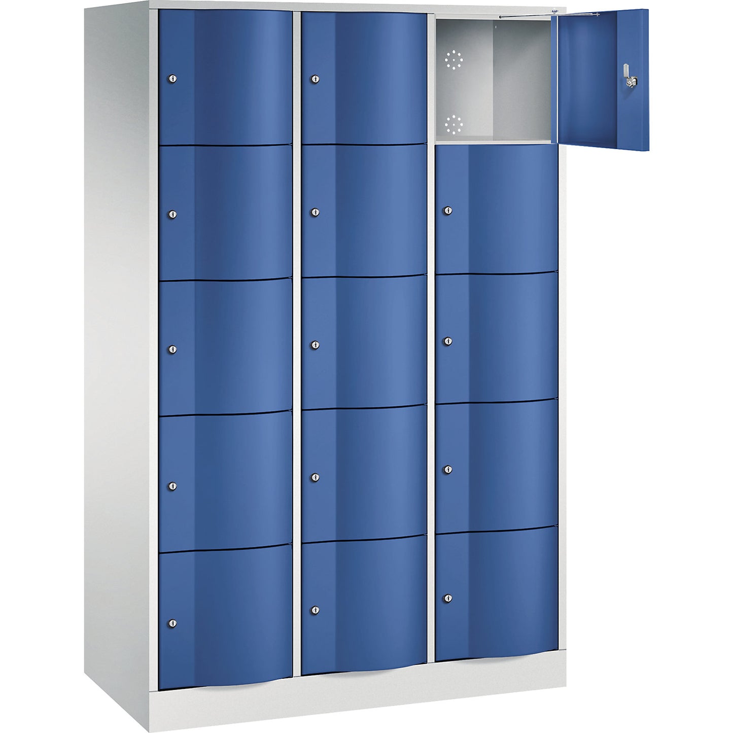 Resisto 5-fold compartment locker, 3 compartments, light grey / gentian blue.