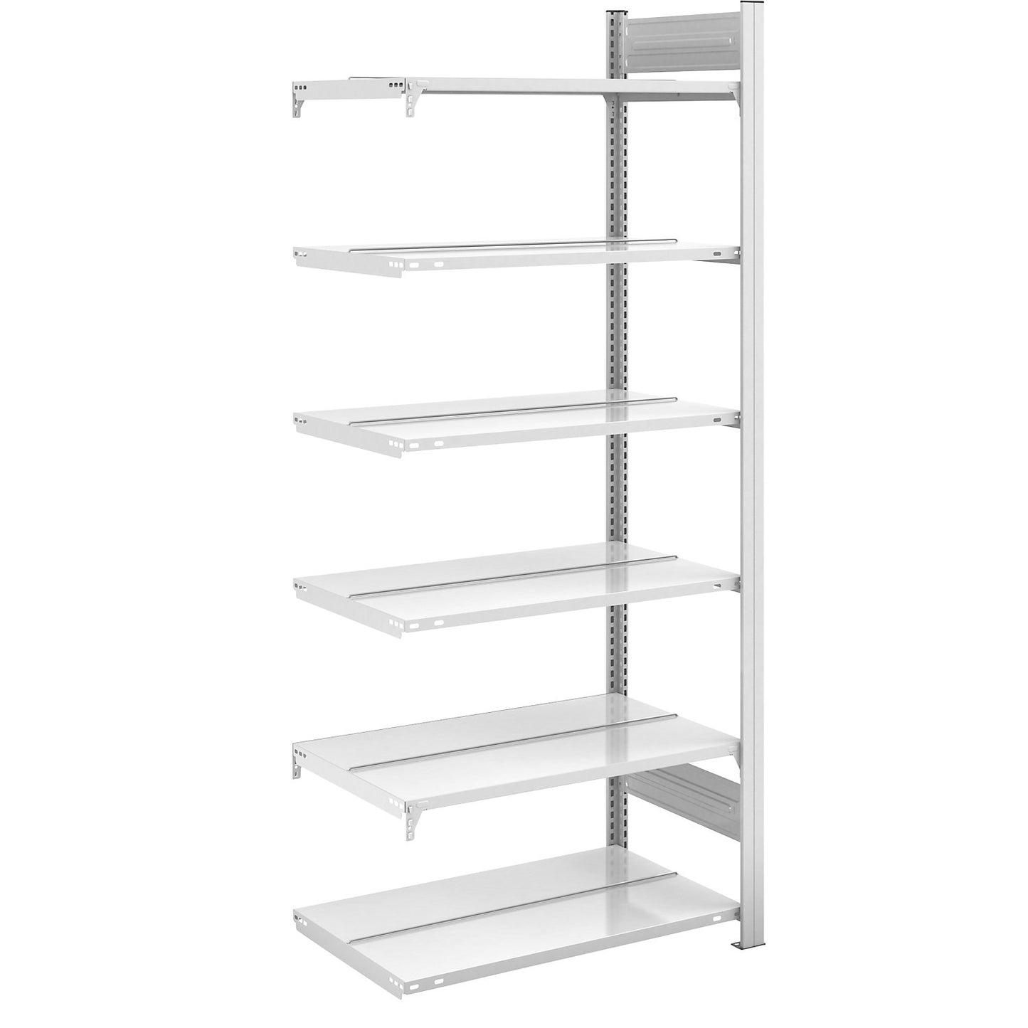 Boltless filing shelf unit, RAL 7035, shelf height 2000 mm, double sided, extension shelf unit, WxD 750 x 600 mm.