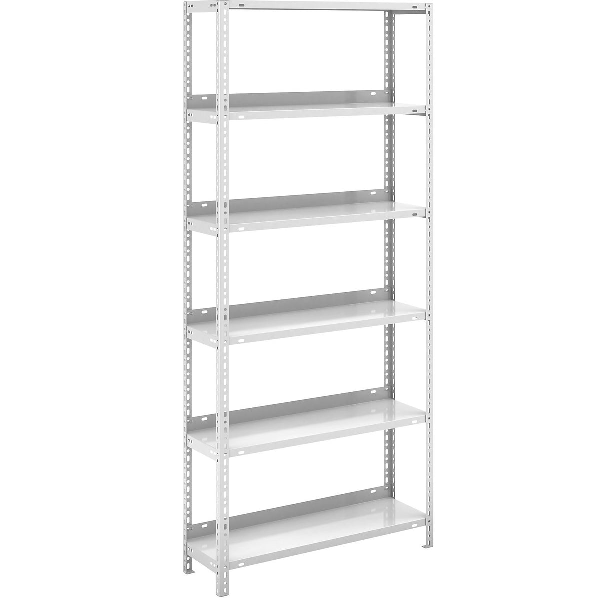 Bolt-together archive shelving, light grey RAL 7035, shelf height 1850 mm, standard shelf, width x depth 750 x 300 mm.