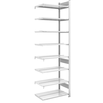 Boltless filing shelf unit, RAL 7035, shelf height 2700 mm, double sided, extension shelf unit, WxD 750 x 600 mm.