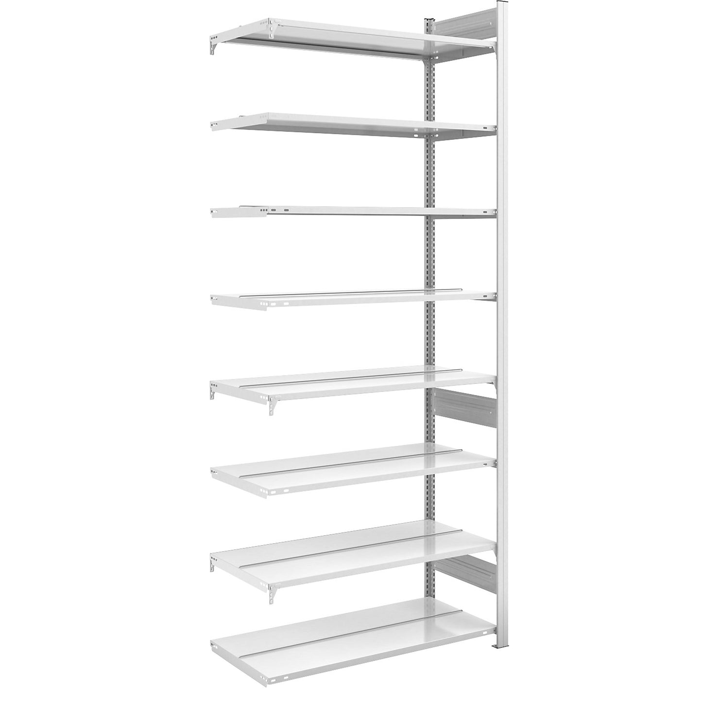 Boltless filing shelf unit, RAL 7035, shelf height 2700 mm, double sided, extension shelf unit, WxD 1000 x 600 mm.