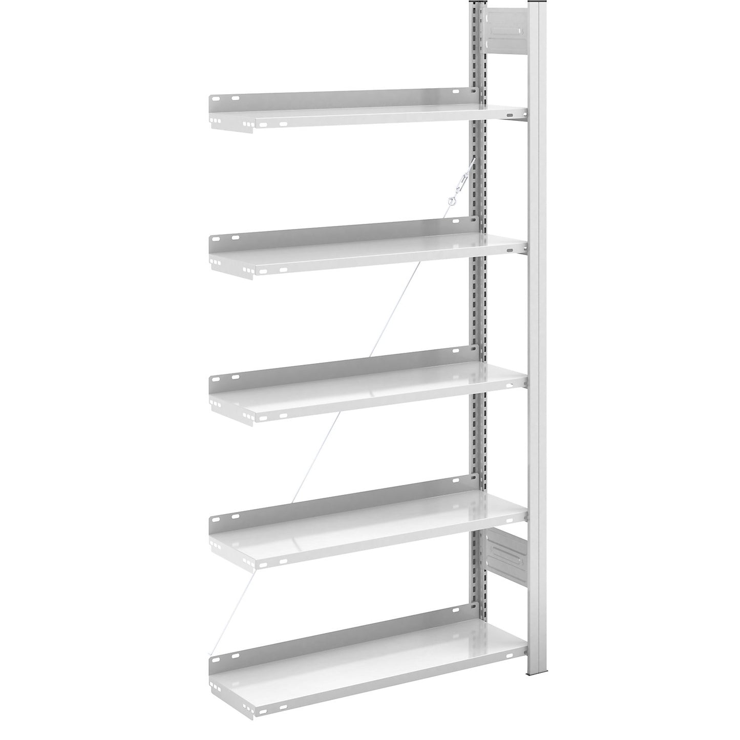 Boltless filing shelf unit, RAL 7035, shelf height 1750mm, single sided, extension shelf unit, WxD 750 x 300 mm.
