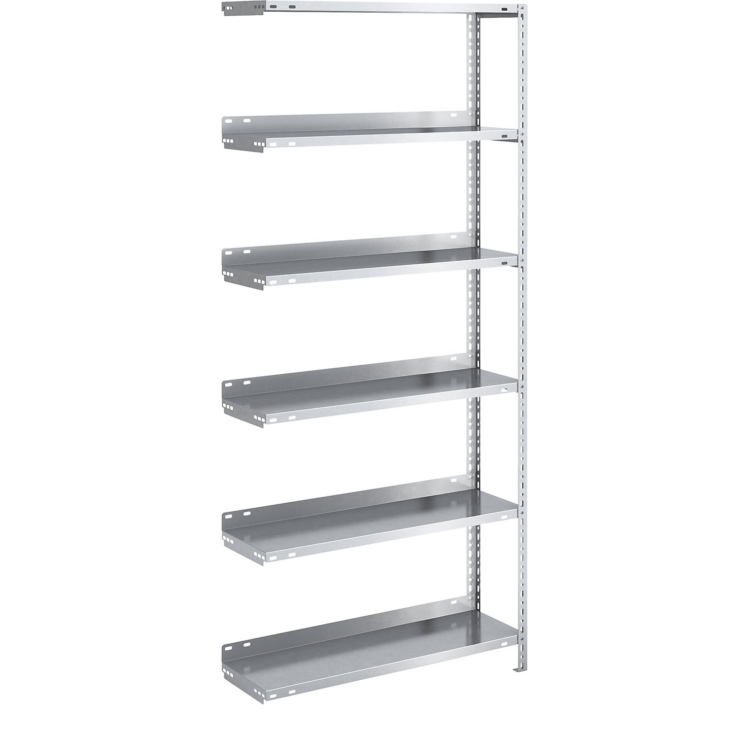 Bolt-together archive shelving, zinc plated, shelf height 1850 mm, extension shelf, width x depth 750 x 300 mm.