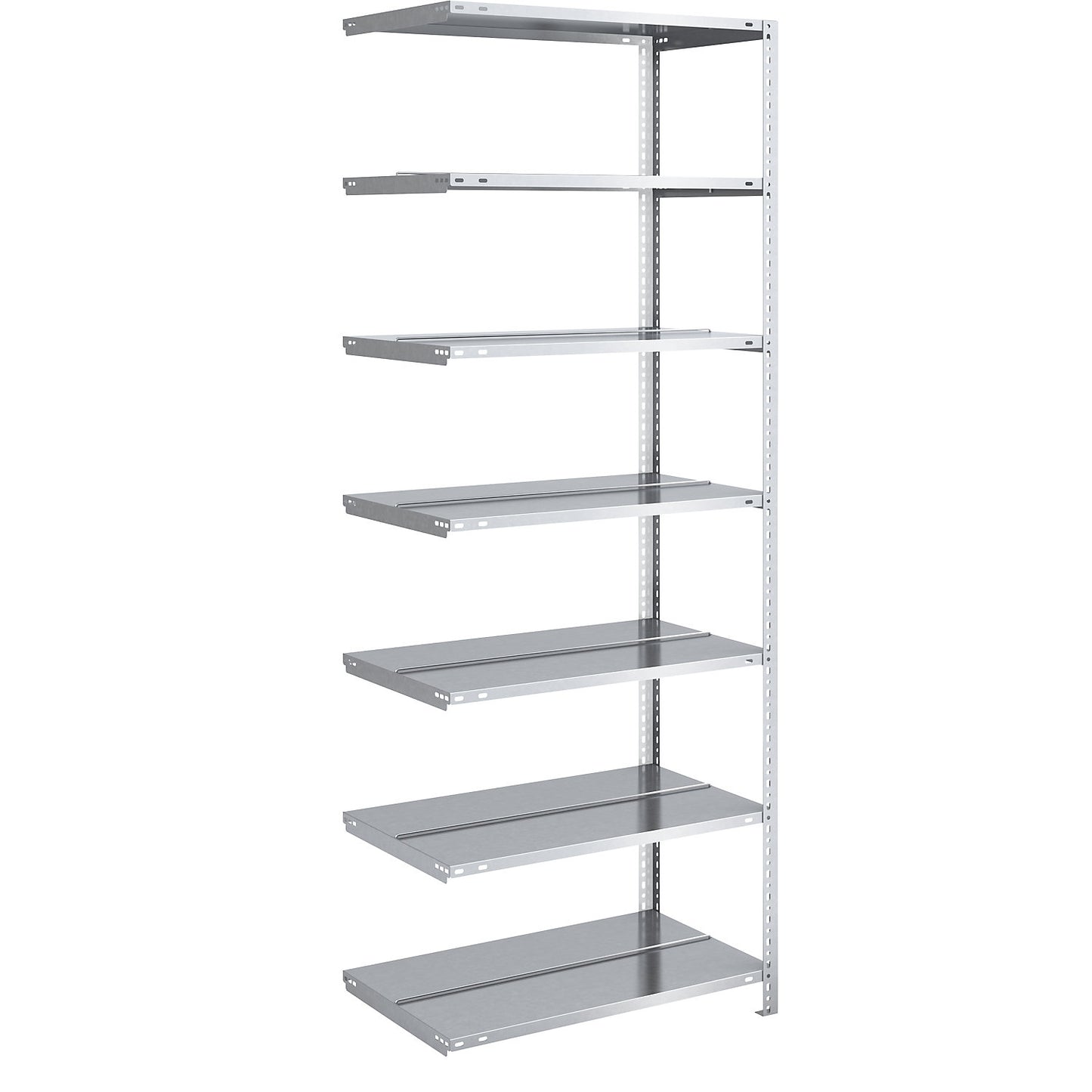 Bolt-together archive shelving, zinc plated, shelf height 2200 mm, double sided, extension shelf, width x depth 750 x 600 mm.