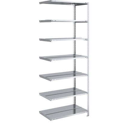 Bolt-together archive shelving, zinc plated, shelf height 2200 mm, double sided, extension shelf, width x depth 750 x 600 mm.