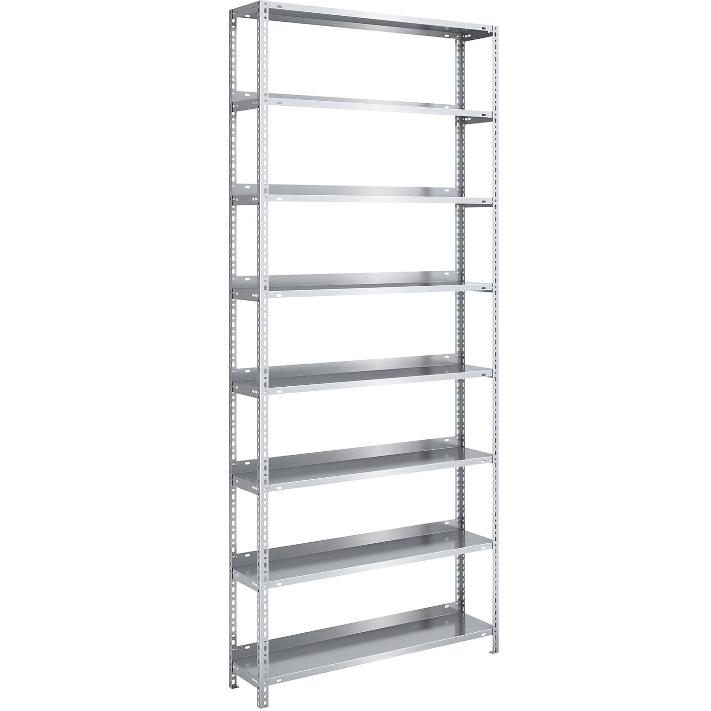 Bolt-together archive shelving, zinc plated, shelf height 2550 mm, standard shelf, width x depth 1000 x 300 mm.