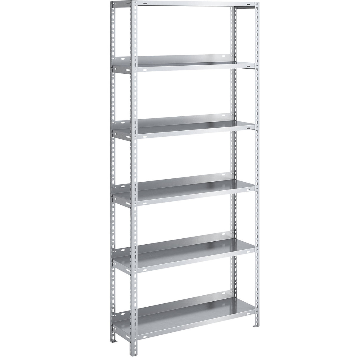 Bolt-together archive shelving, zinc plated, shelf height 1850 mm, standard shelf, width x depth 750 x 300 mm.