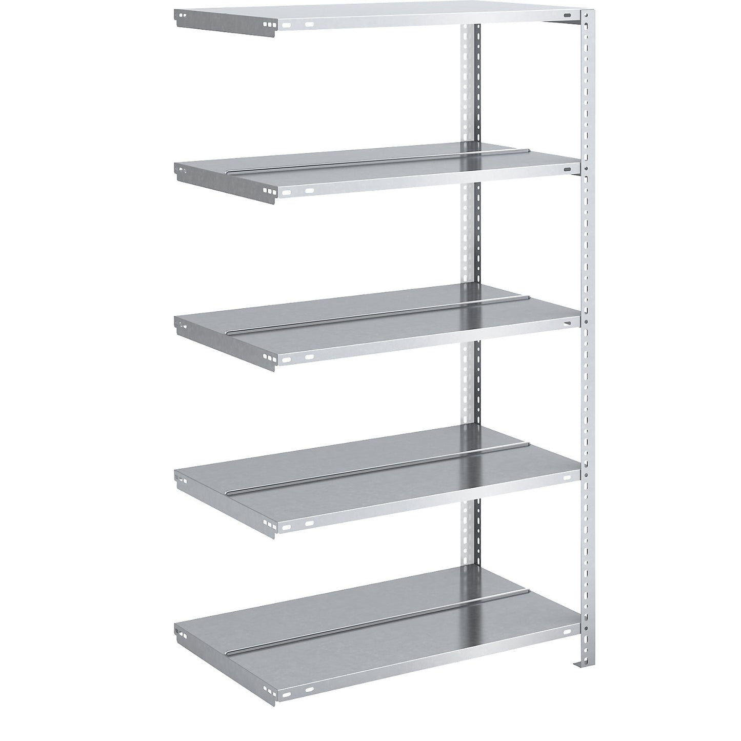 Bolt-together archive shelving, zinc plated, shelf height 1500 mm, double sided, extension shelf, width x depth 750 x 600 mm.