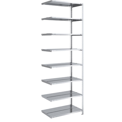 Bolt-together archive shelving, zinc plated, shelf height 2550 mm, double sided, extension shelf, width x depth 750 x 600 mm.
