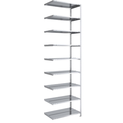 Bolt-together archive shelving, zinc plated, shelf height 2900 mm, double sided, extension shelf, width x depth 750 x 600 mm.