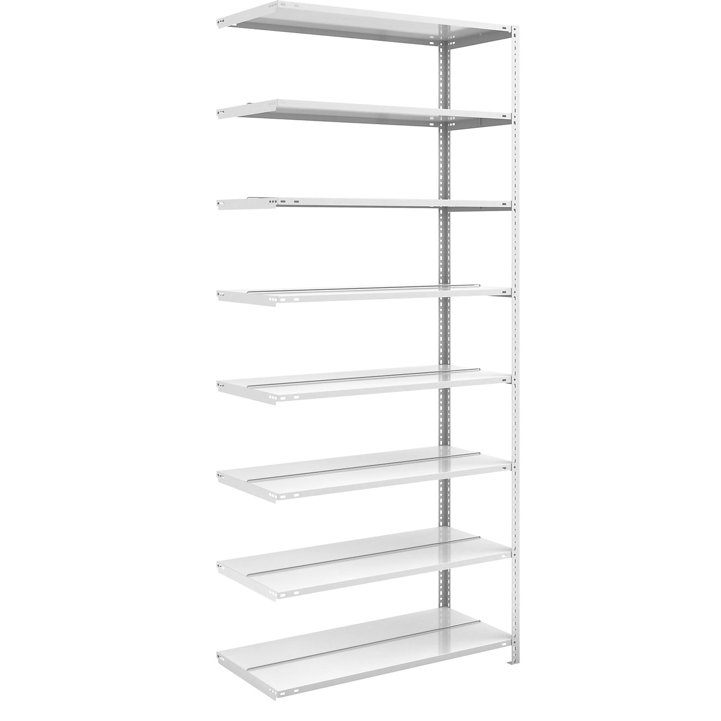 Bolt-together archive shelving, light grey RAL 7035, shelf height 2550 mm, double sided, extension shelf, width x depth 1000 x 600 mm.