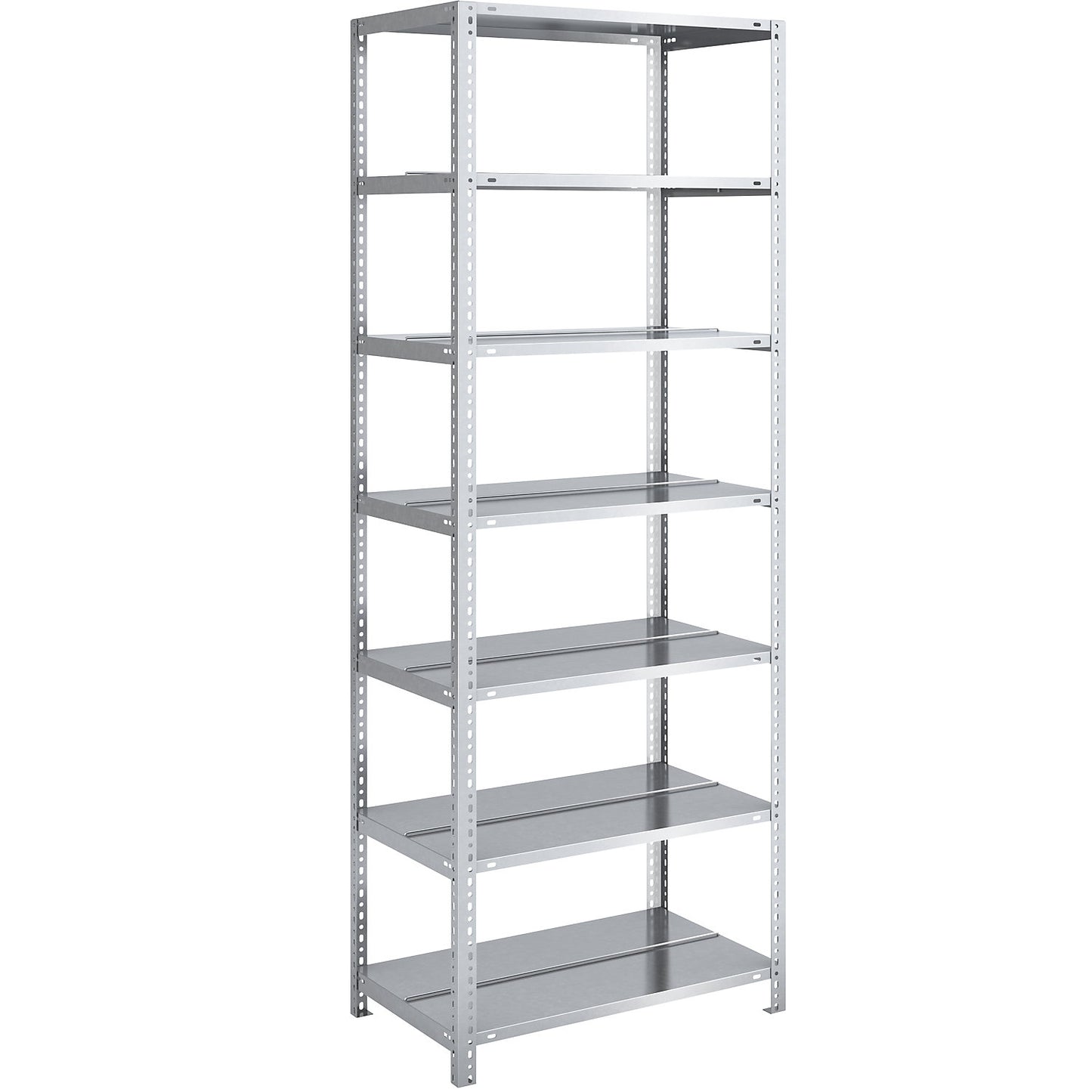 Bolt-together archive shelving, zinc plated, shelf height 2200 mm, double sided, standard shelf, width x depth 750 x 600 mm.