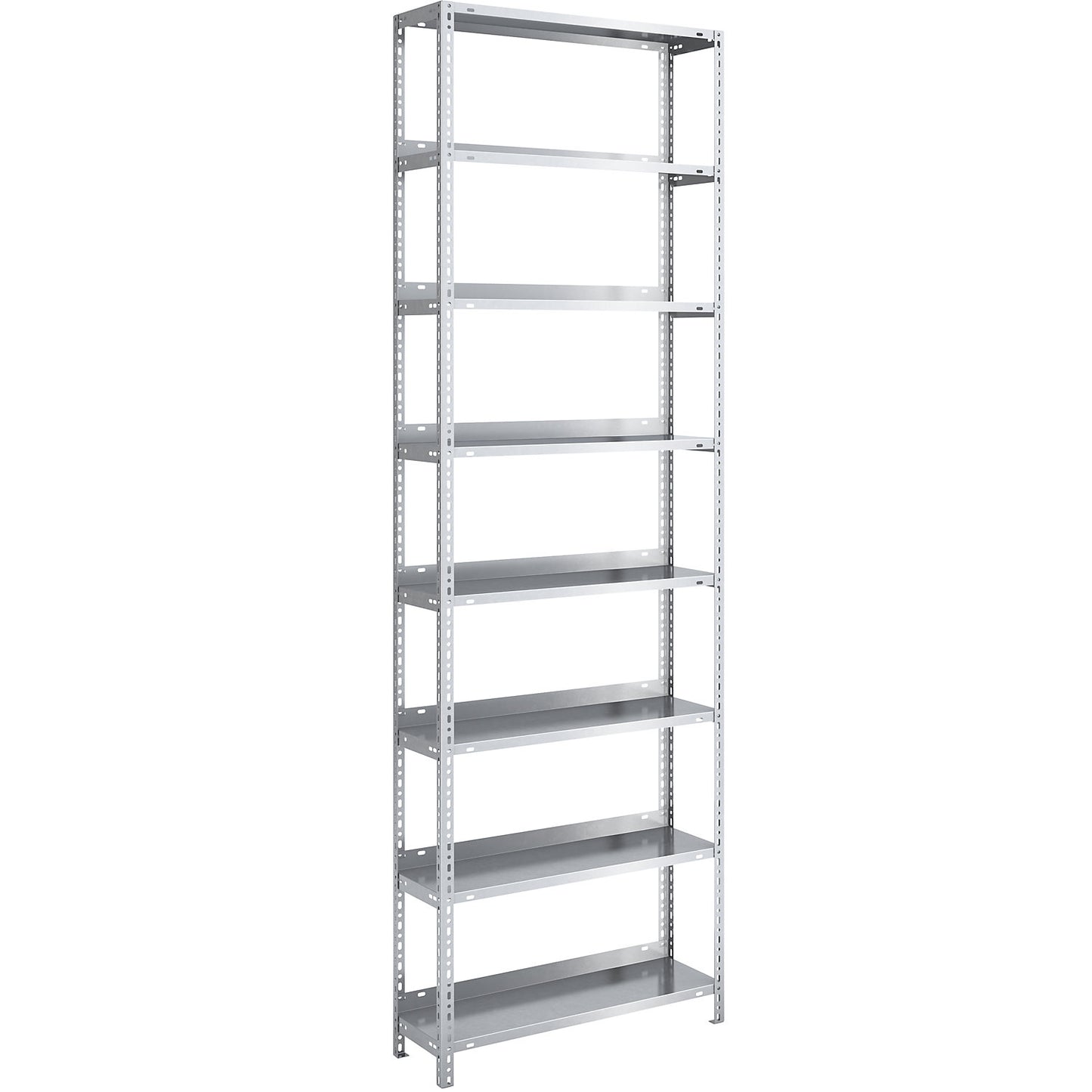 Bolt-together archive shelving, zinc plated, shelf height 2550 mm, standard shelf, width x depth 750 x 300 mm.
