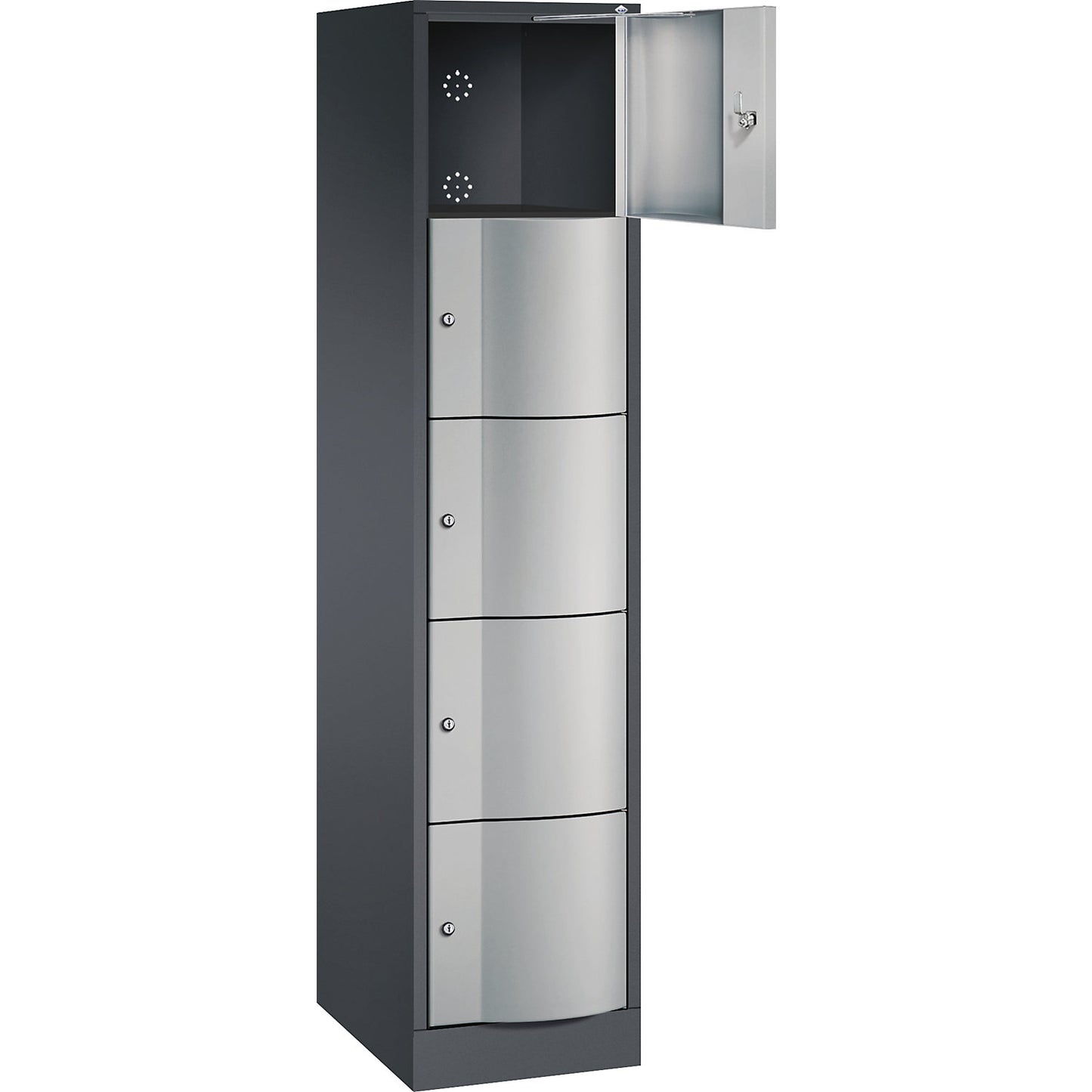 Resisto 5-fold compartment locker, 1 compartment, black grey / white aluminium.
