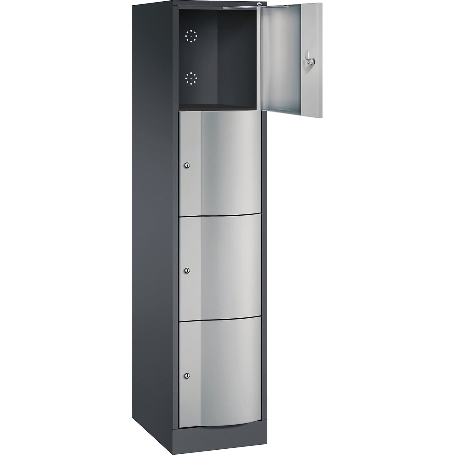 Resisto 4-fold compartment locker, 1 compartment, black grey / white aluminium.