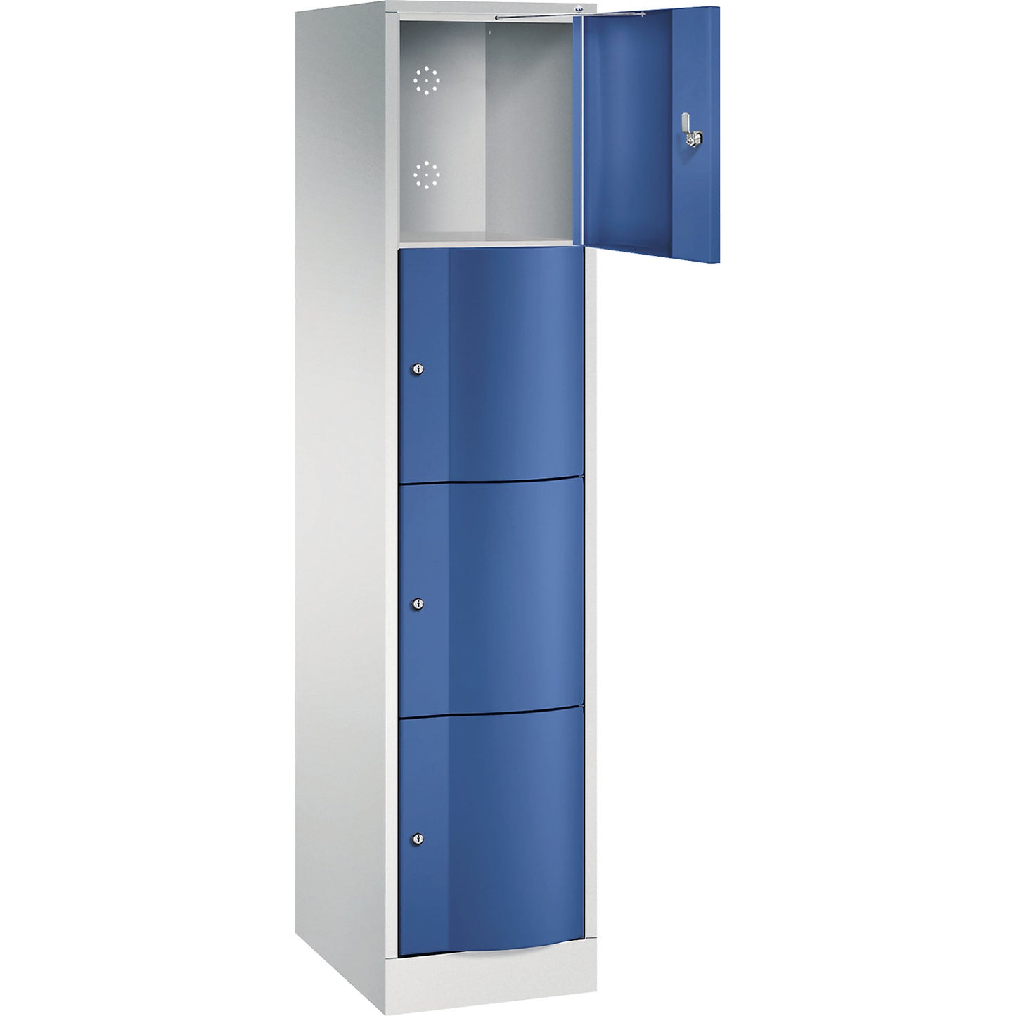 Resisto 4-fold compartment locker, 1 compartment, light grey / gentian blue.