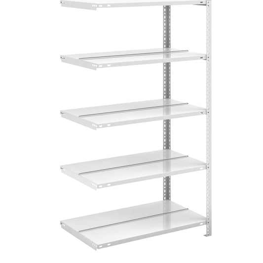 Bolt-together archive shelving, light grey RAL 7035, shelf height 1500 mm, double sided, extension shelf, width x depth 750 x 600 mm.