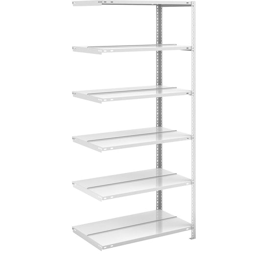 Bolt-together archive shelving, light grey RAL 7035, shelf height 1850 mm, double sided, extension shelf, width x depth 750 x 600 mm.
