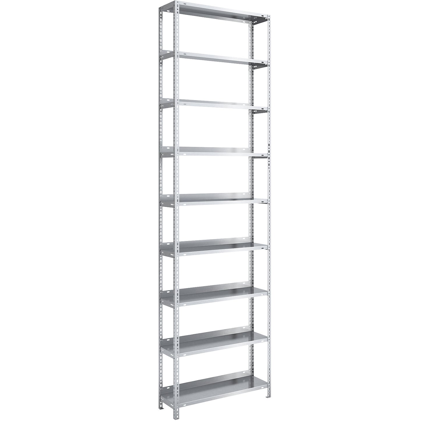 Bolt-together archive shelving, zinc plated, shelf height 2900 mm, standard shelf, width x depth 750 x 300 mm.