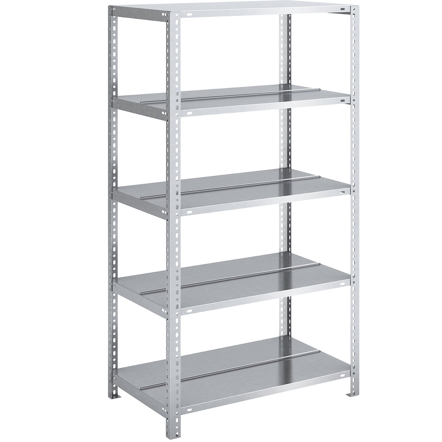Bolt-together archive shelving, zinc plated, shelf height 1500 mm, double sided, standard shelf, width x depth 750 x 600 mm.