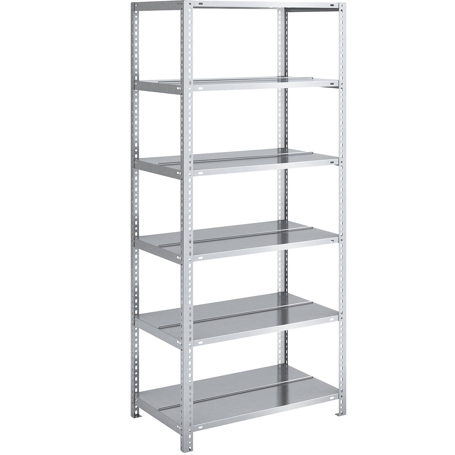 Bolt-together archive shelving, zinc plated, shelf height 1850 mm, double sided, standard shelf, width x depth 750 x 600 mm.