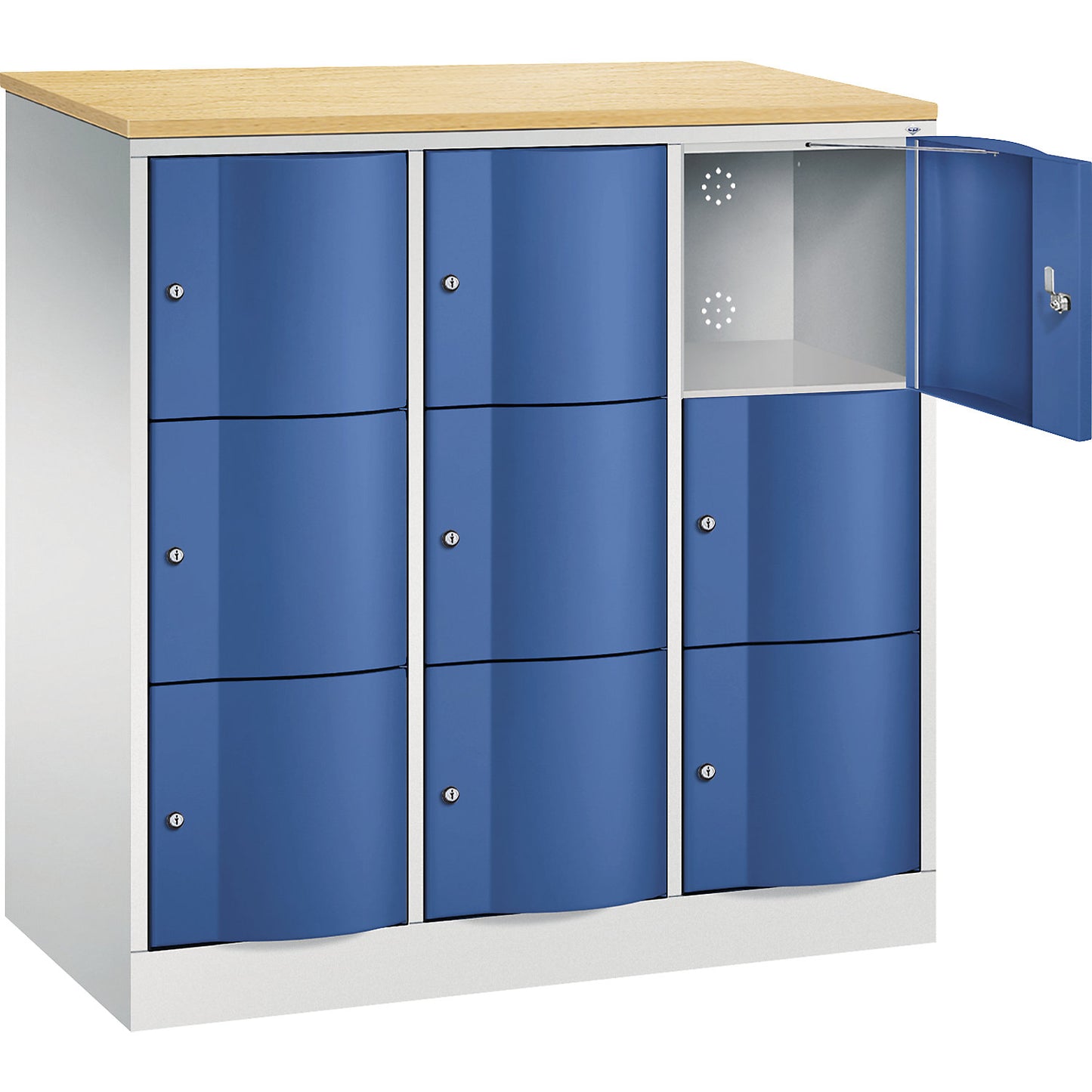 Resisto 3-fold compartment locker, 3 compartments, light grey / gentian blue.