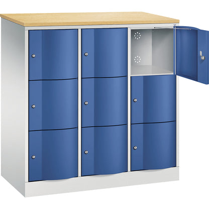 Resisto 3-fold compartment locker, 3 compartments, light grey / gentian blue.
