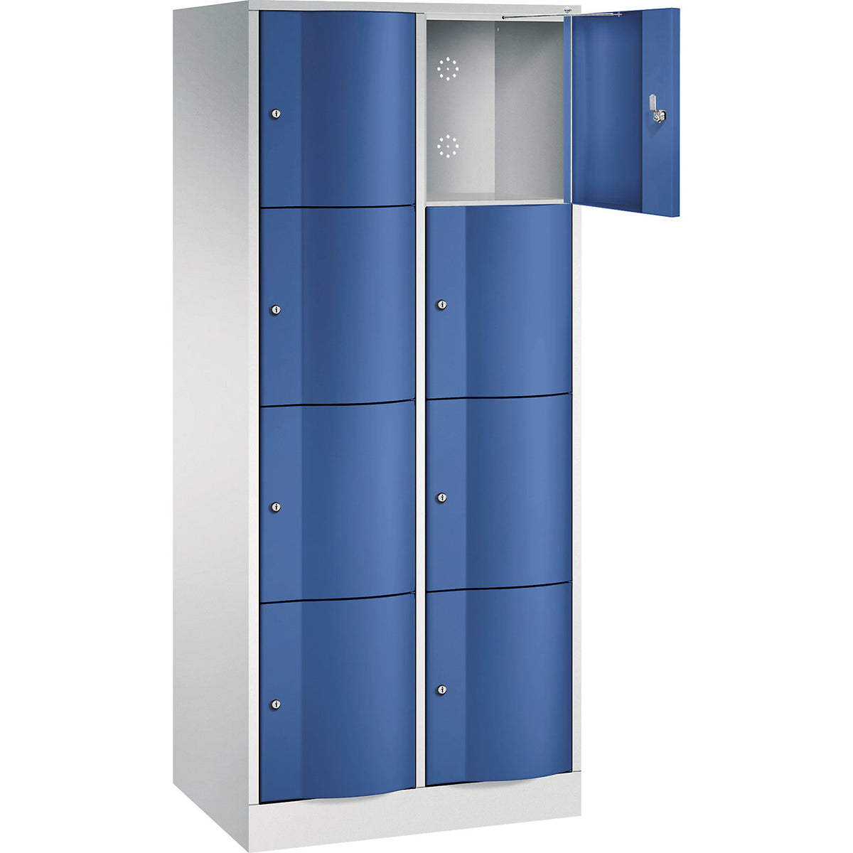 Resisto 4-fold compartment locker, 2 compartments, light grey / gentian blue.