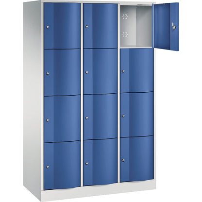 Resisto 4-fold compartment locker, 3 compartments, light grey / gentian blue.