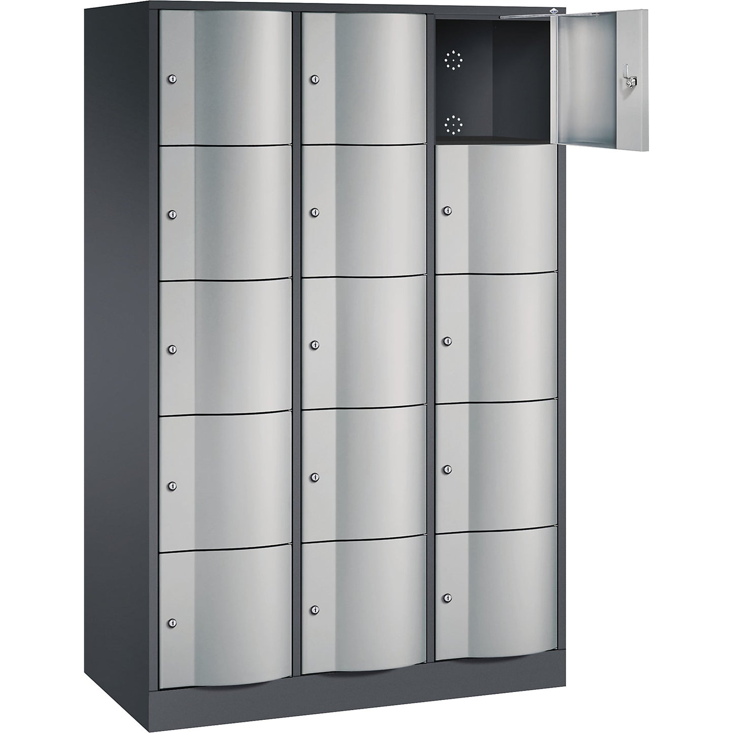 Resisto 5-fold compartment locker, 3 compartments, black grey / white aluminium.
