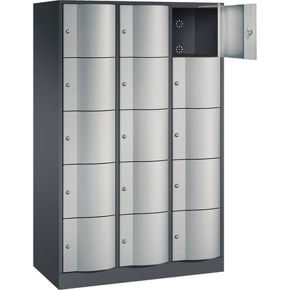 Resisto 5-fold compartment locker, 3 compartments, black grey / white aluminium.