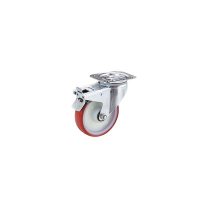 Polyurethane tyre on nylon rim, wheel Ø x width 200 x 46 mm, swivel castor with wheel stops.