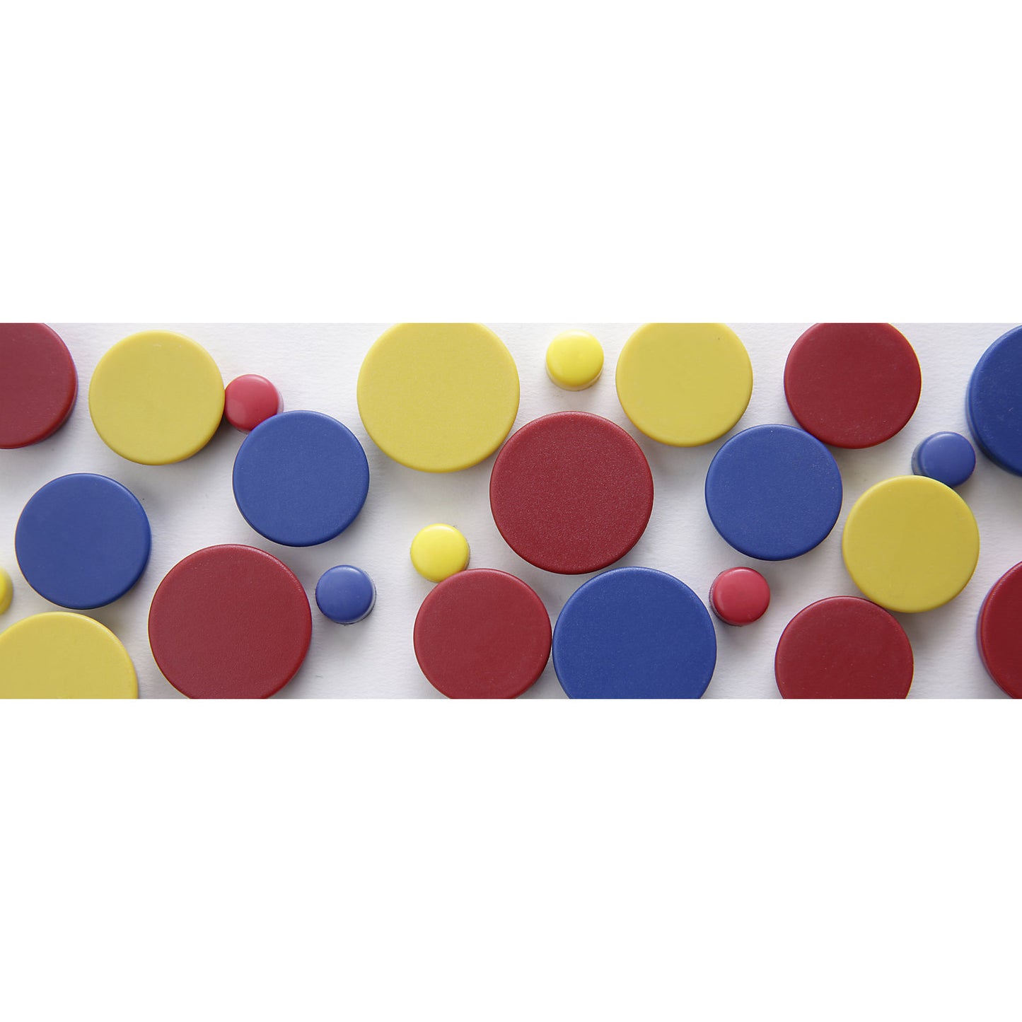 Round magnet, plastic, assorted colours, blue, yellow, red, Ø 10 mm, pack of 60.
