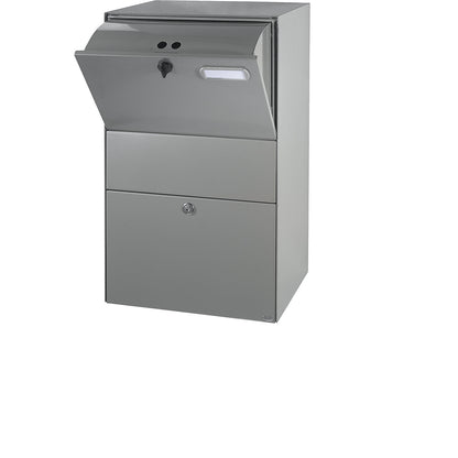 XXL letter box, WxHxD 390 x 650 x 315 mm, grey aluminium RAL 9007.