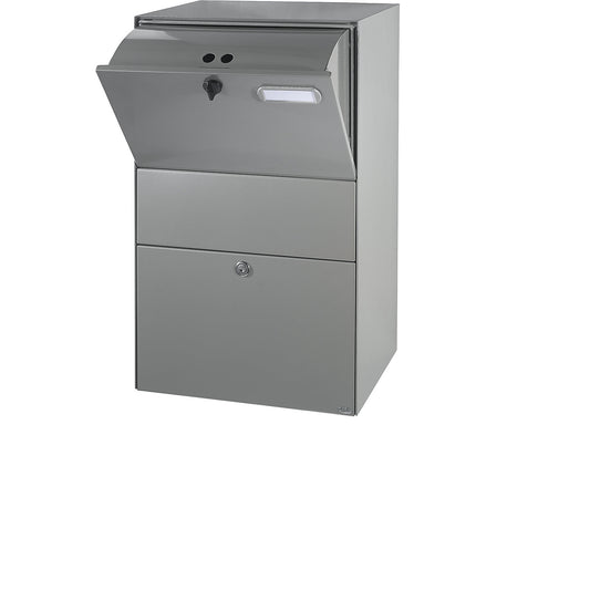 XXL letter box, WxHxD 390 x 650 x 315 mm, grey aluminium RAL 9007.