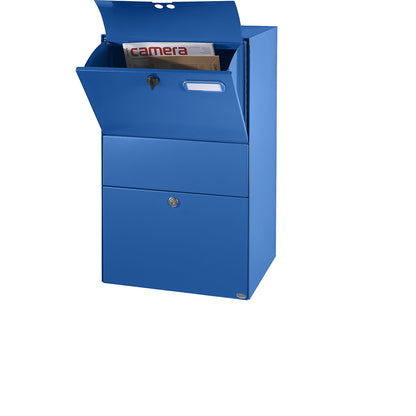 XXL letter box, WxHxD 390 x 650 x 315 mm, signal blue RAL 5005.