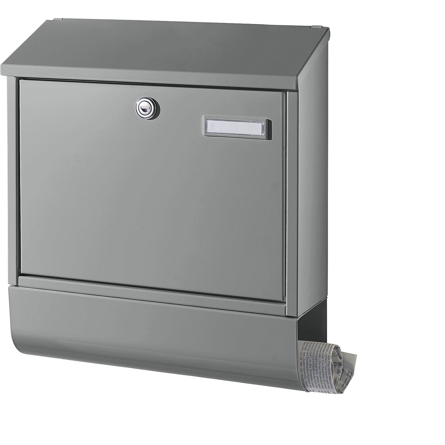 Letter box, with newspaper tube, grey aluminium RAL 9007.