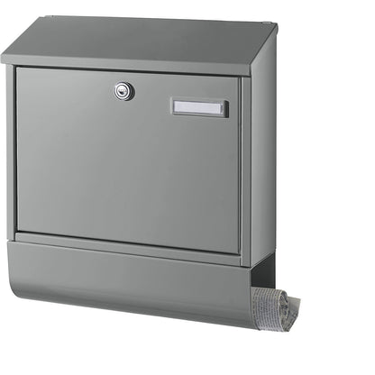 Letter box, with newspaper tube, grey aluminium RAL 9007.
