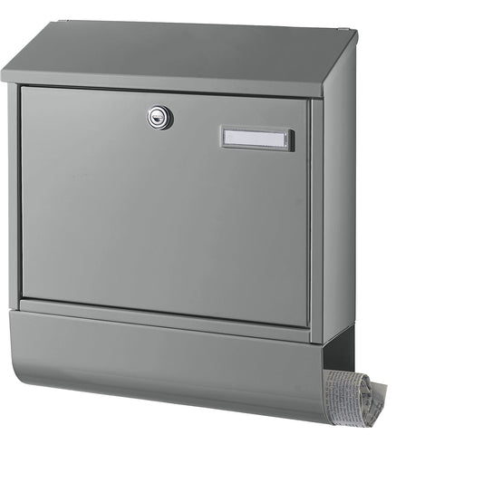Letter box, with newspaper tube, grey aluminium RAL 9007.