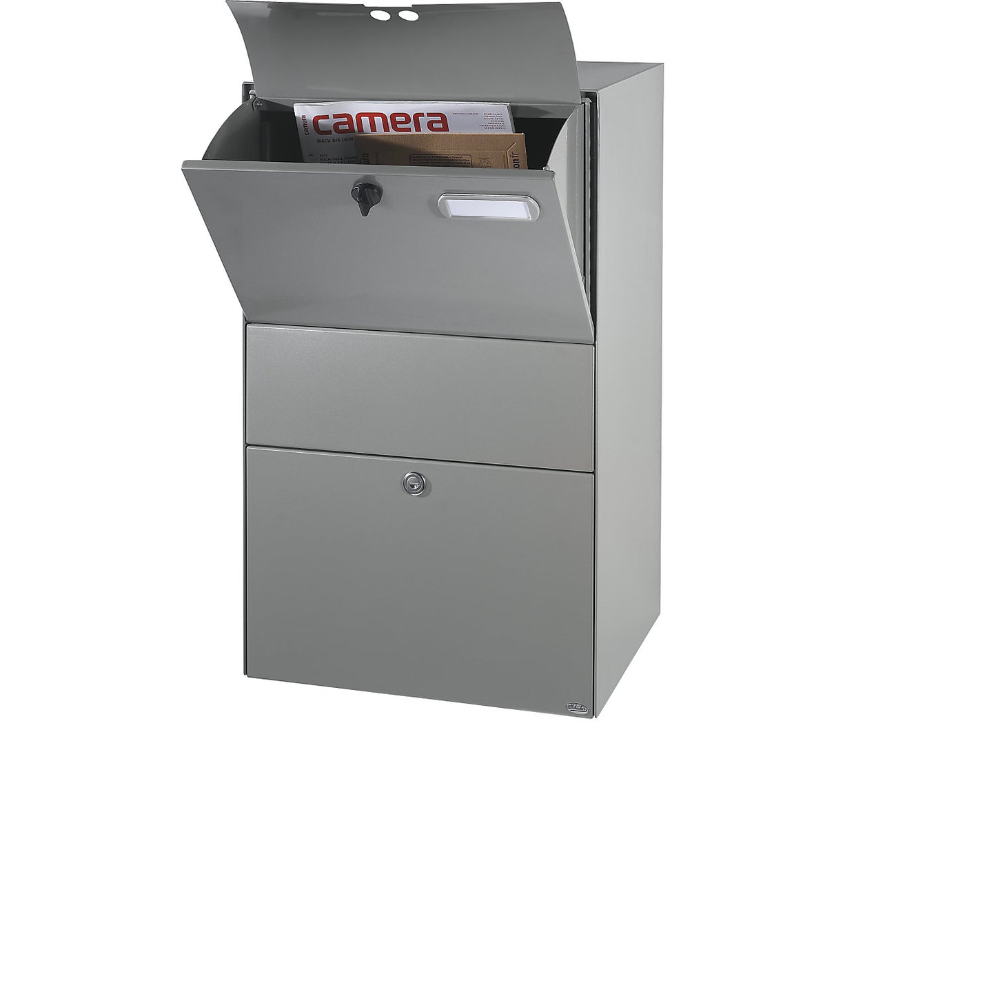 XXL letter box, WxHxD 390 x 650 x 315 mm, grey aluminium RAL 9007.